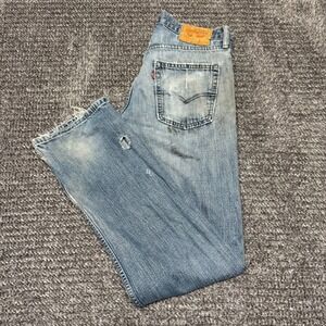 Levis Mens 514 Jeans 32x34 Distressed Faded Light Wash Denim Straight Thrashed